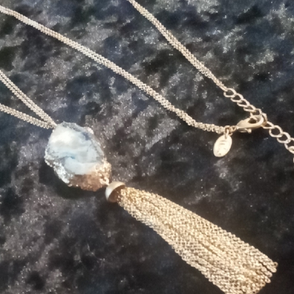 Elegant Gold Labordite Tassel Necklace. 34 In Long.